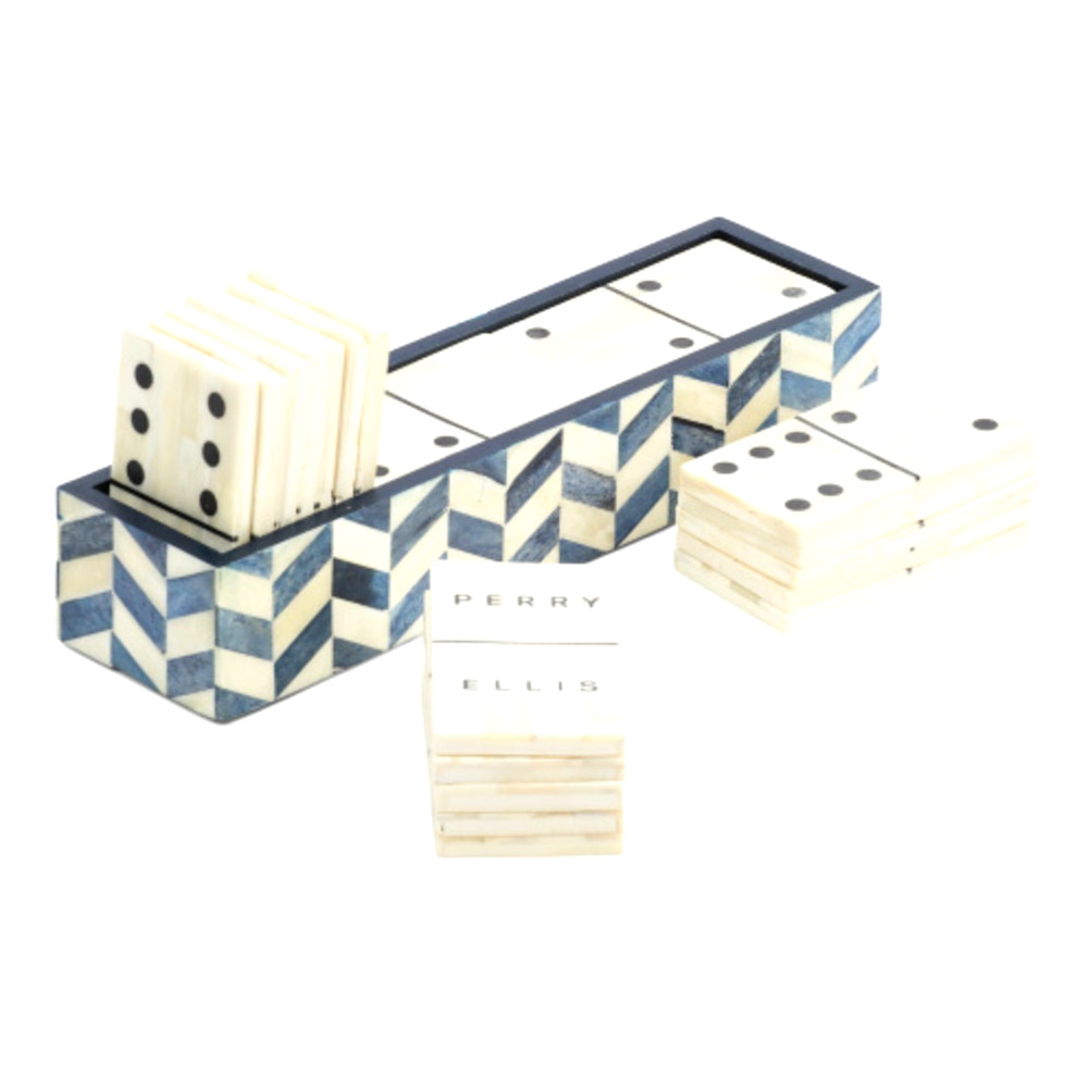 Perry Ellis x MELA ARTISANS 28pc Handcrafted Bone Inlay Domino Game Set NEW - Picture 2 of 16